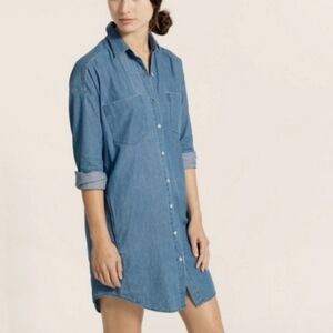 Everlane Chambray Shirt Dress With Pockets Small Blue Long Sleeve Button Down